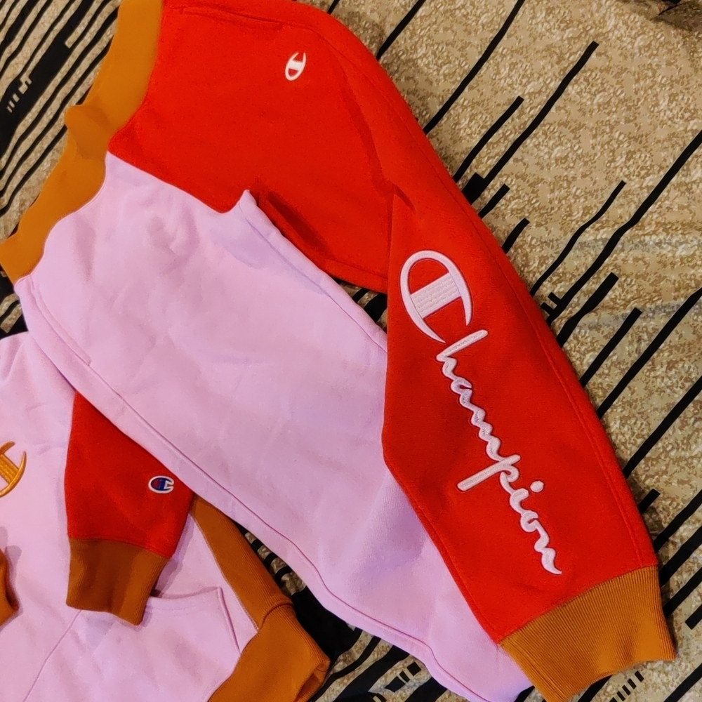 Champion Red and Pink Colorblock Hoodie and Joggers - Picture 3 of 6